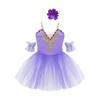 Girls Ballet Dance Dress, Sleeveless Tutu with Spaghetti Straps, Rhinestone & Lace Decor, Mesh Skirt + Headdress & Ruffle Band