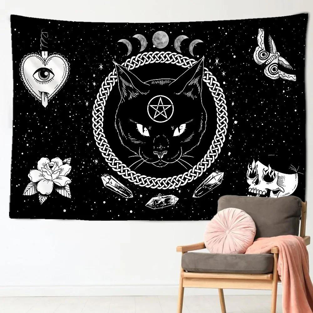 

VIKAMA Witch Cat Tapestry Mystic Moon Star Wall Art Esoteric Divination Art Suitable for Living Room or Bedroom 74x94cm(29x37in)