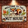 1 Piece "Welcome To Nut House" Cute Squirrel Aluminum Sign - Autumn Garden Decor Ideal As Fall Outdoor  Lawn Decor,