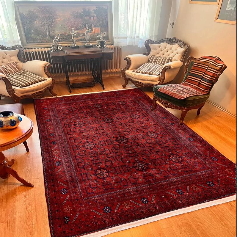 

Dark Red Afghan Style Rug,Traditional Bohemian Area Rug Textured Soft Carpet Washable Non-Slip Area Rug Home Decoration Carpets 40x60cm