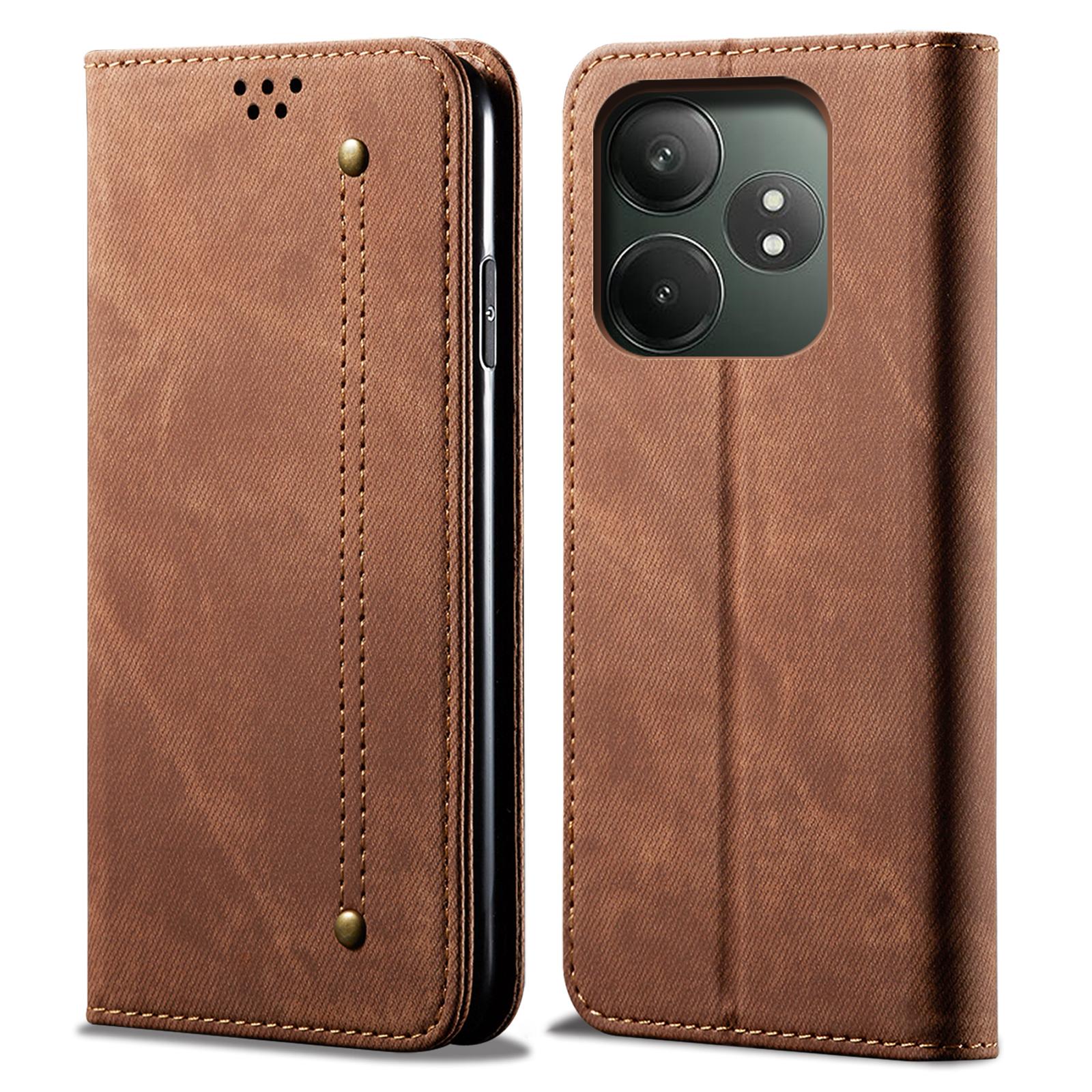 

Для Realme GT Neo6 SE 5G/GT Neo6 5G/GT 6T 5G/GT 6 5G Чехол Текстура джинсовой ткани Кошелек Книжка Кожаный чехол для телефона Coffee