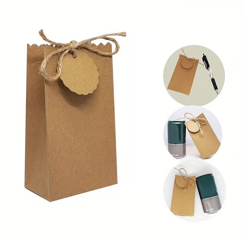 10set With Tag and Rope Candy Box Bread Bag White Candy Biscuit Bag For Guest Gift Gift Bag Brown 7x3.5x11CM