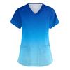 Women's fashionable V-neck short-sleeved pocket protective work uniform with printed design