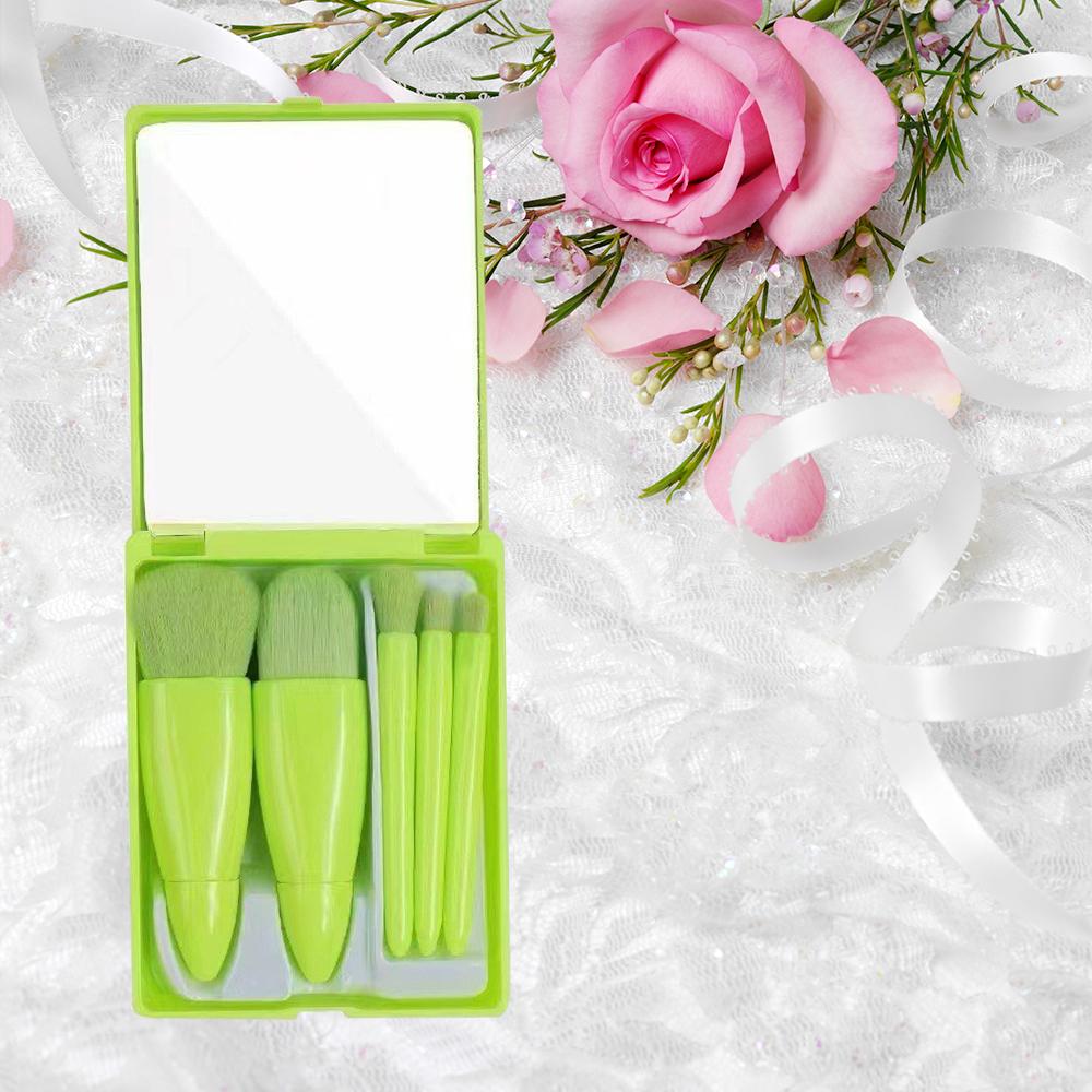 5pcs Travel Size Makeup Brushes Set Mini Makeup Brushes, Small Complete Function Cosmetic Brushes Kit with Case and Mirror Perfe