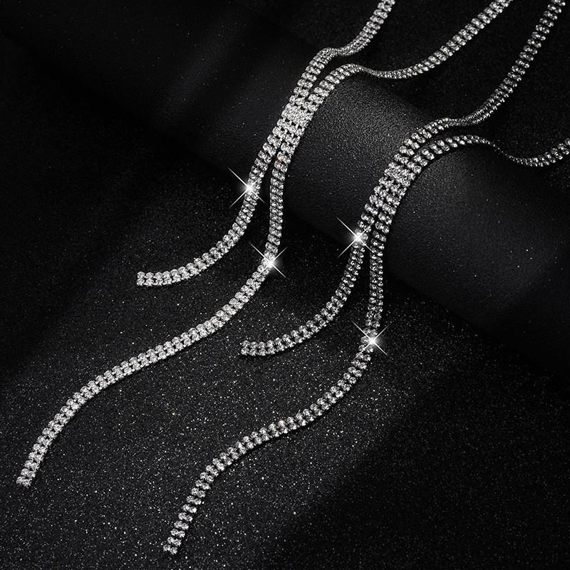 Elegant Long Crystal Sweater Necklace With Trendy U Shape Design For Women Fashion