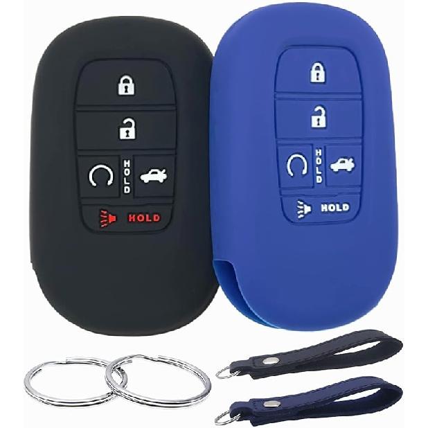 Silicone Rubber Key Fob Cover Compatible with (5 Buttons) -2025 Honda Accord Civic HR-V CR-V Pilot Sport SI EX EX-L Touring (Black Pink)