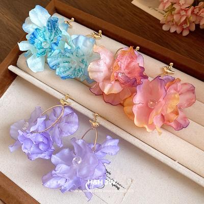 Holiday Style Silver Needle Fabric Flower Pendant Earrings New Summer Sweet Stud Earrings Niche High-end Earrings