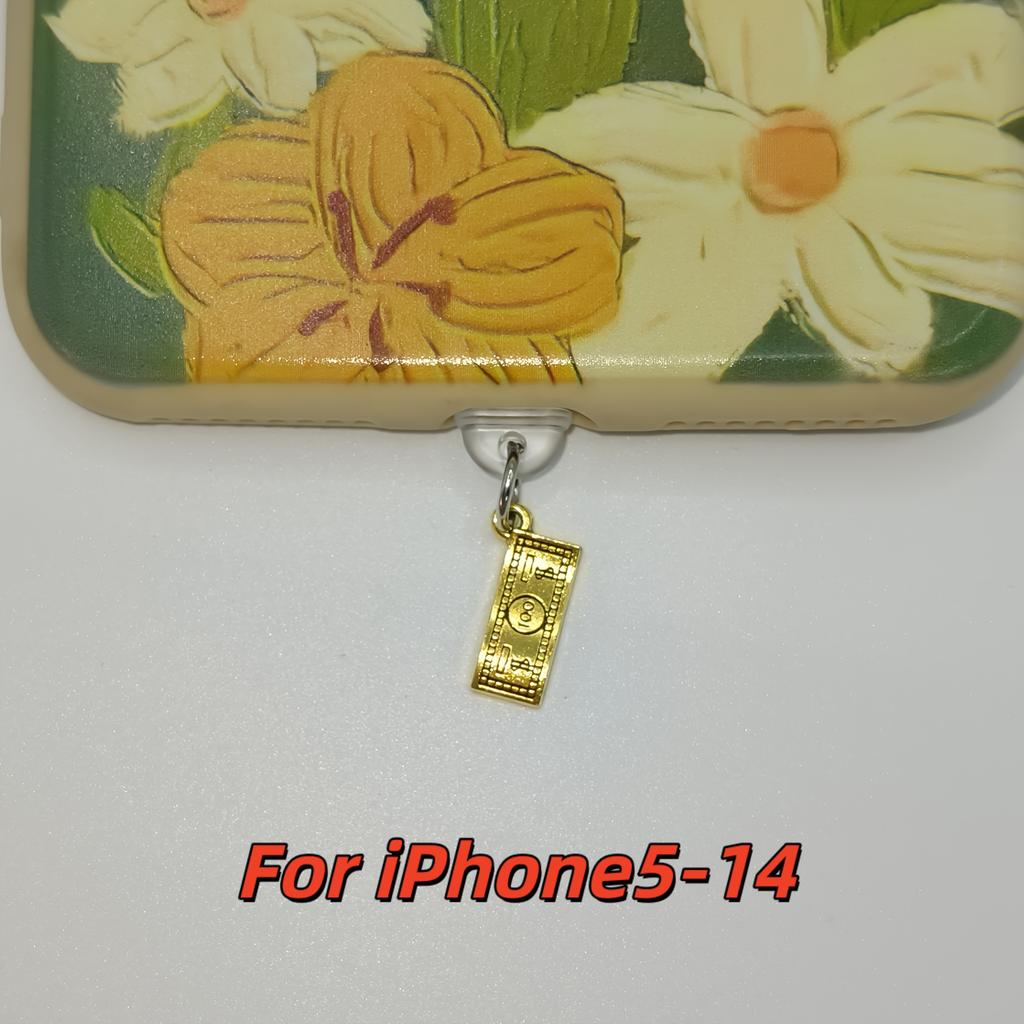 Retro Style Gold and Silver Banknote Small Pendant Phone Dust Plug, DIY Phone Hole Dust Protection, Phone Decoration and Practical Accessories