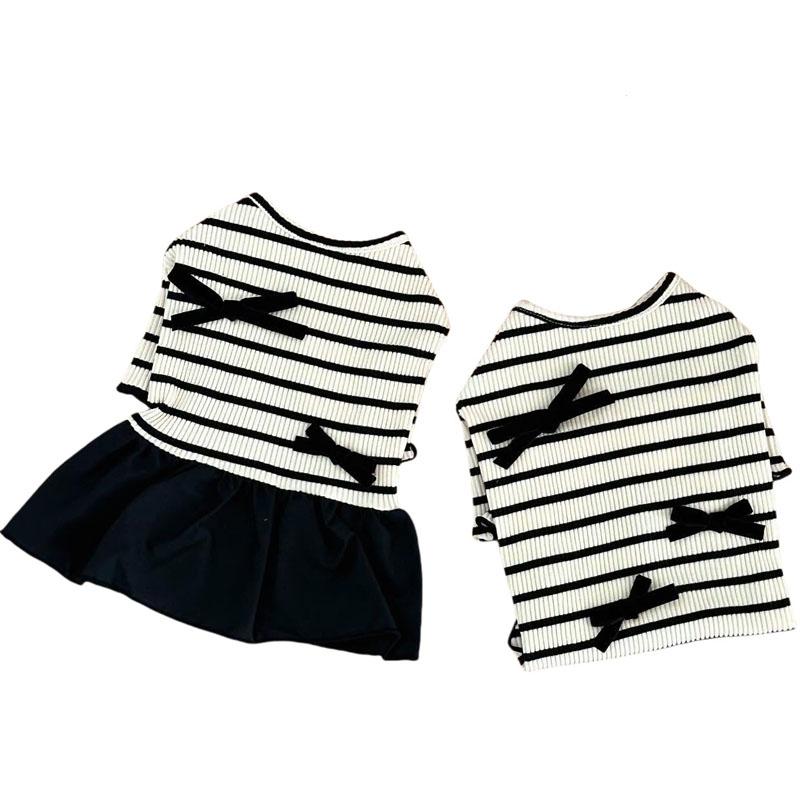 Bowknot Striped Puppy Hoodie Dress Pet Couple Clothing Dog Clothes For Small Dogs Chihuahua Poodle Dog Sweatshirt Shirt Apparels