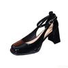 Women's Fashion Heels 2025 Spring Women's Elegant Office Professional Shoes Retro Light Bright Leather Mary Jane Leather