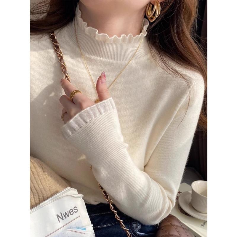 

Spring new design semi-turtleneck soft waxy slim-fitting long-sleeved knitted sweater women s light professional style inner sweater XL абрикосовый