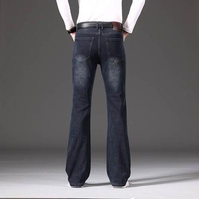 Jeans de Campana para Hombre Cintura Alta Sueltos Elásticos Engrosados de Tela Vaquera Pierna Ancha