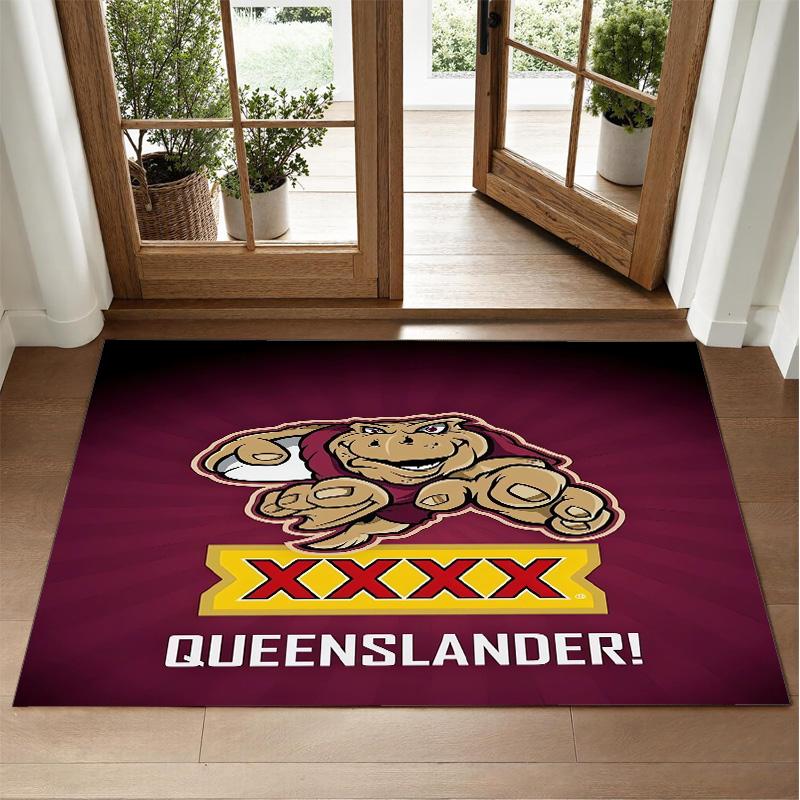 Queensland Maroons Design Crystal Velvet Rug Soft Decorative Mat for Bedroom Entrance