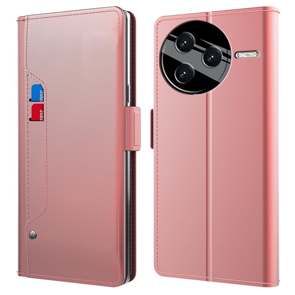 

For Xiaomi Poco F7 Ultra 5G/Redmi K80 Pro 5G Case Stand PU Leather Phone Cover Card Holder Mirror Rose Gold