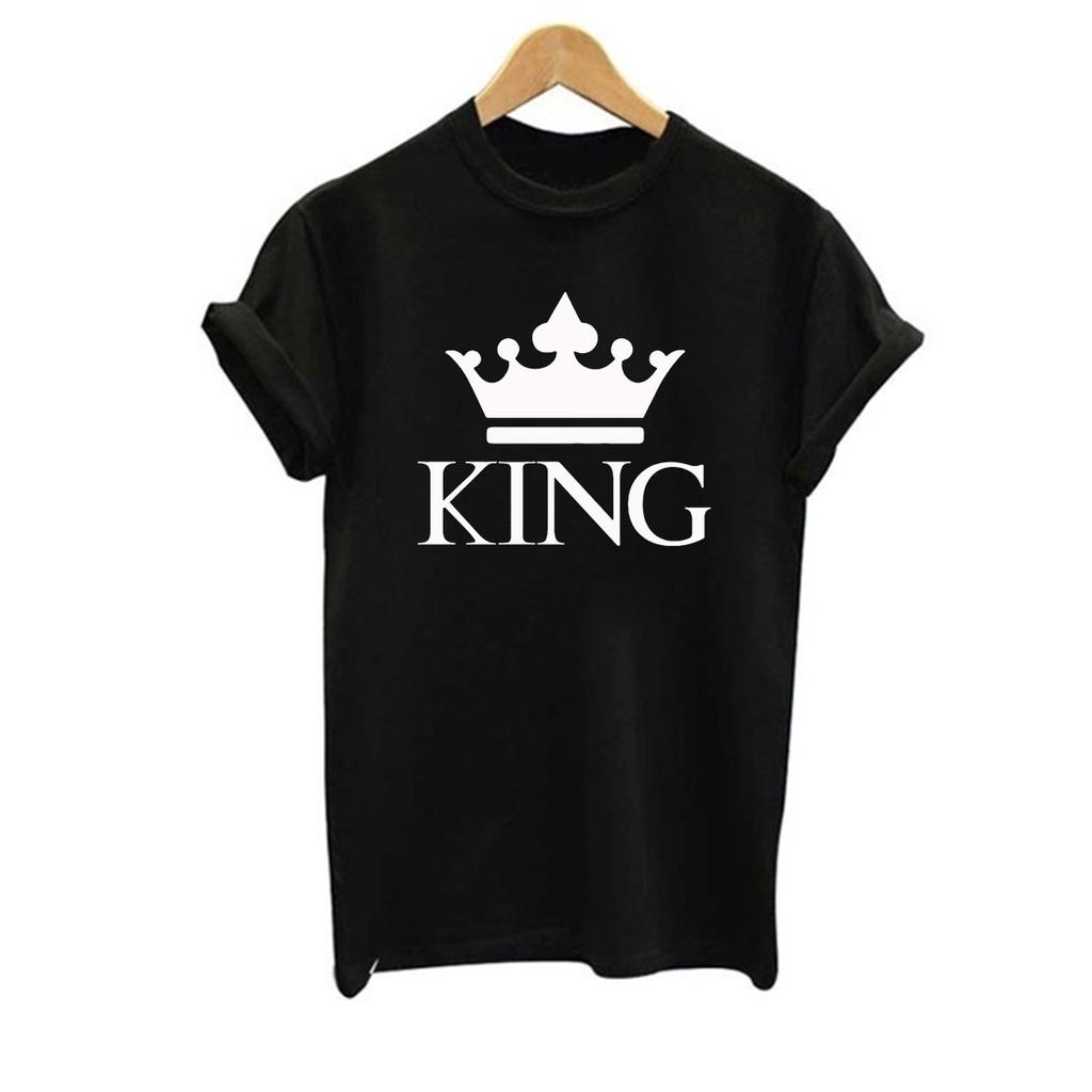 2023 Casual KING QUEEN Print Couple T Shirt Short Sleeve O Neck Loose Lovers' T Shirt Women Men Tops