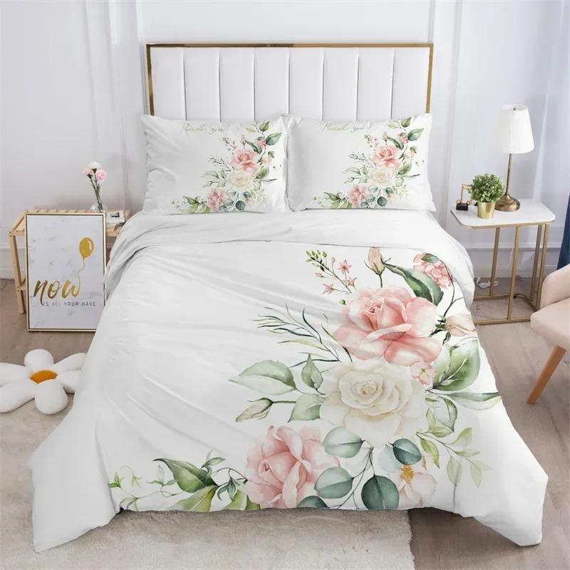 Set Biancheria da Letto Stampato Singolo Lato, Copripiumino Animali Piante Fiori Foglie Copri Piumino Cuscini Copriletti Comodi