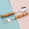 20Pcs Mirror Stainless Steel Cutlery Set Wood Bamboo Root Handle Dinnerware Knife Spoon Cake Fork Tableware Kitchen Silverware