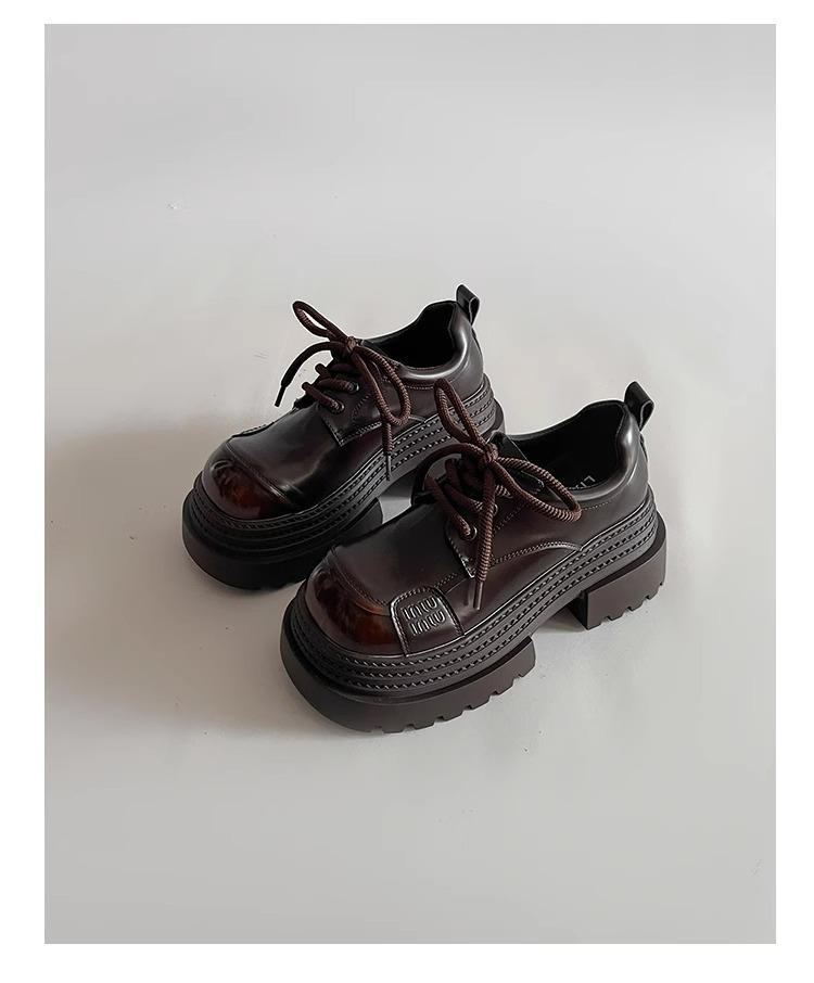 British Style Platform Loafers Women's 2025 Spring New Small Leather Shoes Lace-up Thick Heel Small Height Increase Single Shoe Trend