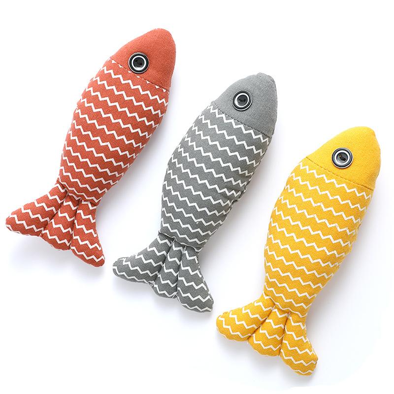 New Pippi Amoy Plush Cat Toy Wave Fish with Mint, Cat Self-hi Pet Toy