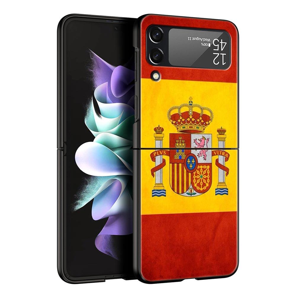 Phone Case for Samsung Galaxy Z Flip 3 4 5 6 7 Folding Black Shell For Samsung Z Flip4 Flip5 PC Hard Cover Spain Flag
