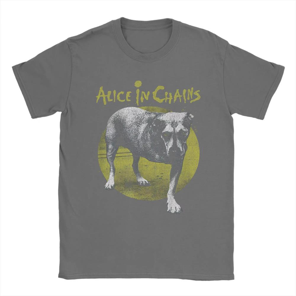 Novelty Alice In Chains Band Dog T-Shirt Men's Round Neck Cotton T Shirts Heavy Metal Music Short Sleeve Clothing