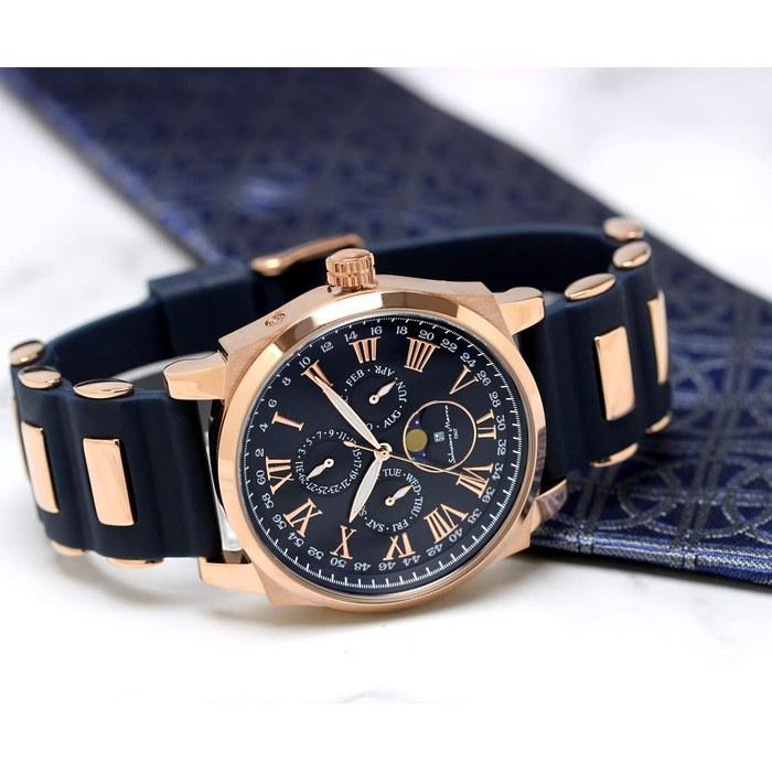 Salvatore Marra Watch Moon Phase Multi-Calendar 5ATM Waterproof Business Formal Men's Rubber Strap Limited Model Blue Pink Gold