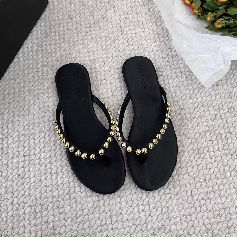 Fashion Fashion Pearls Beach Flip Flops for Women 2025 Summer Clip Toe Flat Slides Sandals Woman Comfortable Non Slip Outdoor Slippers