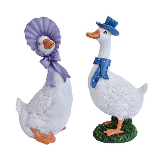 2Pcs Resin Duck Statue Lightweight Waterproof Sun-Resistant Garden Decoration Cartoon Style Duck Figurine