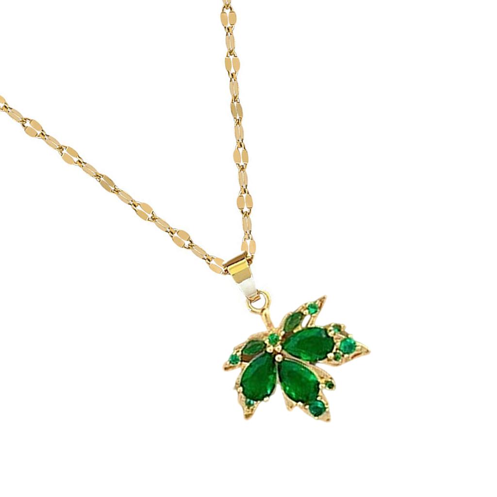 Elegant Maple Leaf Pendant Necklace With Green Inlay for Fashionable Women Seek Nature Inspire Jewelry Statement Pieces