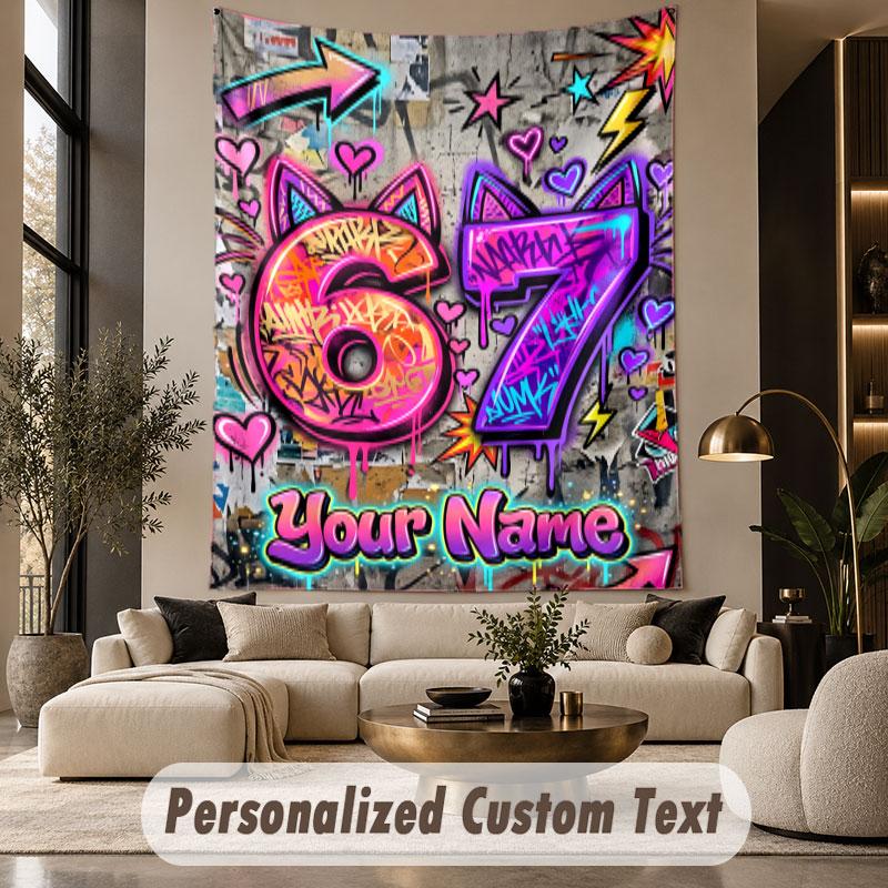 Graffiti (1) Theme Custom Tapestry Personalized Custom Name Text Wall Hanging Tapestry Home Decor Background Cloth