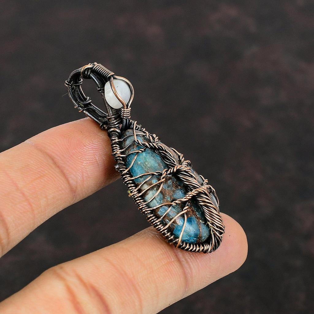 Tree Of Life Copper Neon Apatite Pendant Copper Wire Wrapped Jewelry Handmade Copper Wire Pendant Rainbow Moonstone Pendant Gemstone Jewelry