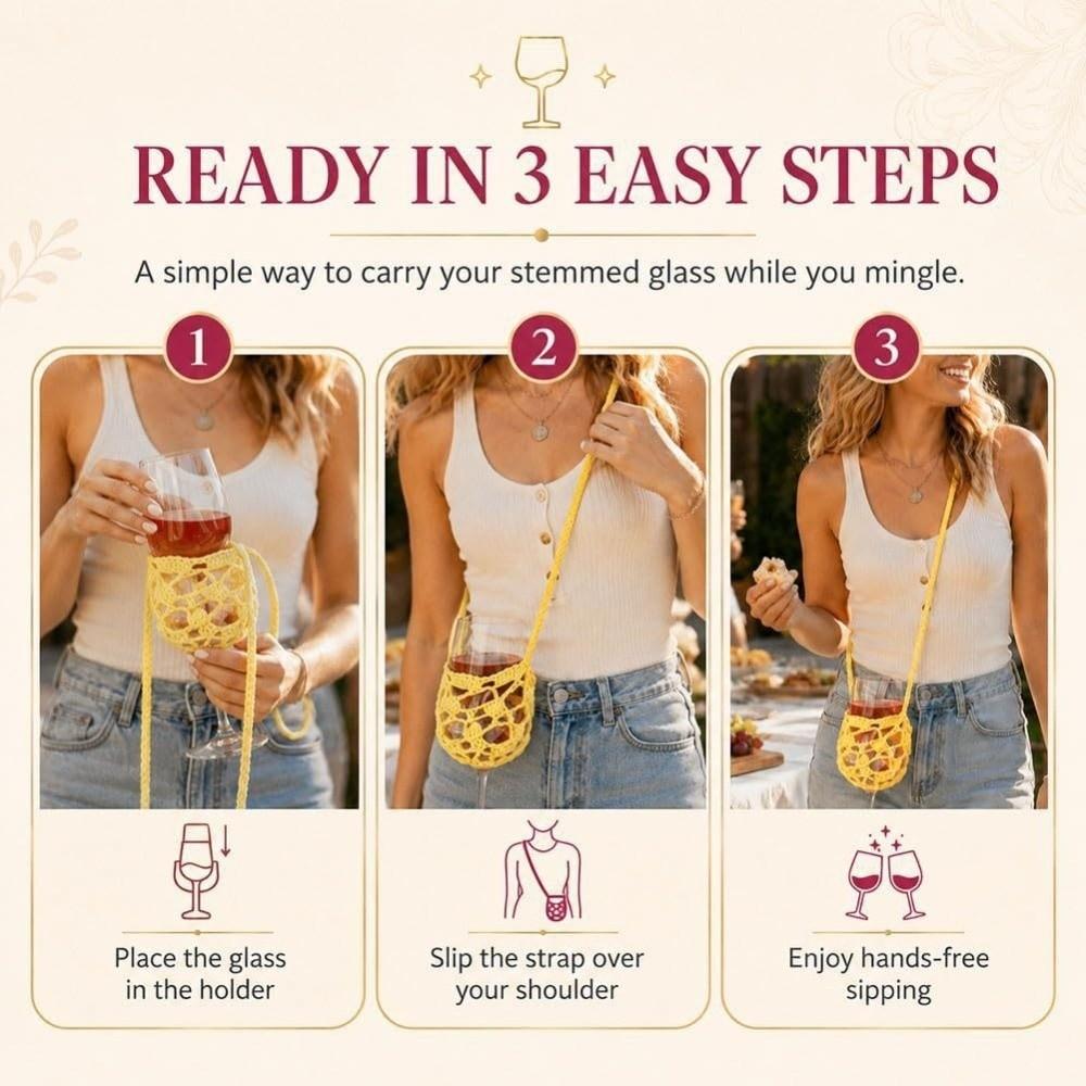 Knitted Crochet Wine Glass Crossbody Bag Handmade Mesh Tote Bag Wine Bottle Carrier  Party Decor
