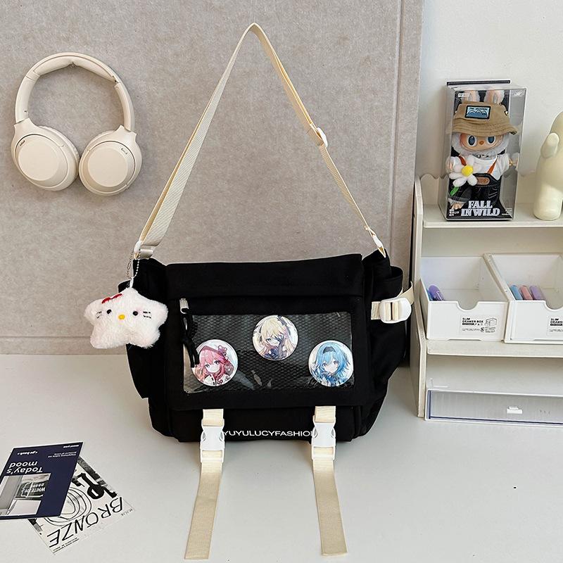 School bag, college style, versatile, simple and large-capacity class, mail carrier bag, student transparent one-shoulder casual oblique span bag