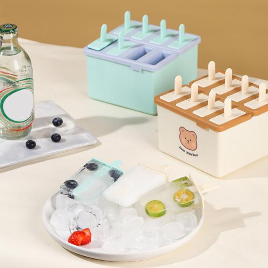 Stampo per Gelato con Coperchio Ermetico, Facile da Sformare, Maker per Popsicle per Alimenti, Design Impilabile con Stampa di Orso, Vassoio per Gelato per Yogurt, Frutta, Latte, Popsicle