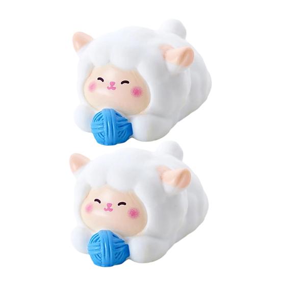 2Pcs Mini Resin White Miniature Sheep Figurines Tiny Resin Sheeps Figures Small Animals Lamb Figurine for Desk, Car Accessories