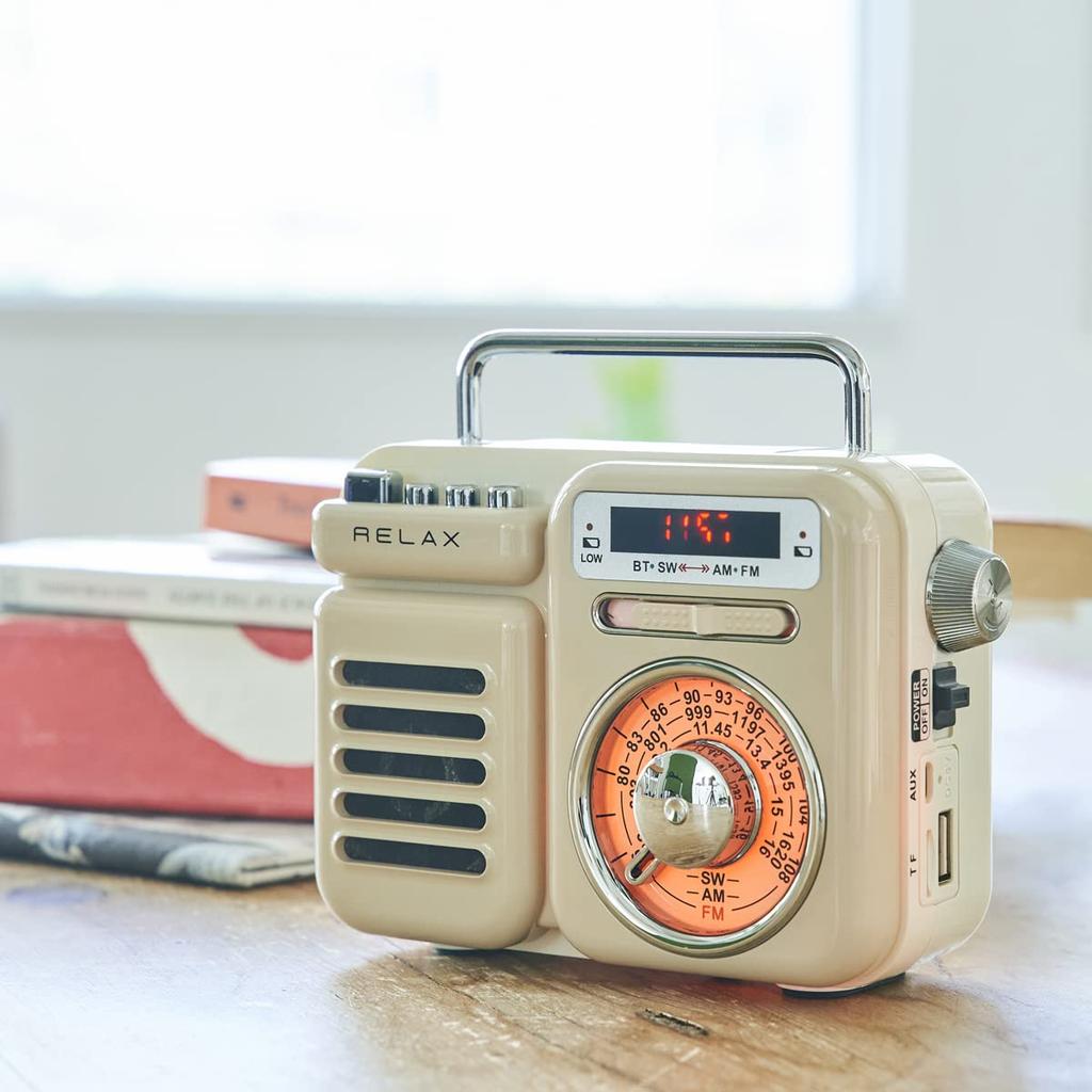 RELAX Multi Retro Rádió hangszóróval, 7 az 1-ben funkció, TELEC tanúsítvánnyal, Hordozható rádió, Bluetooth, LED fény, Zseblámpa, Mobil multifunkciós