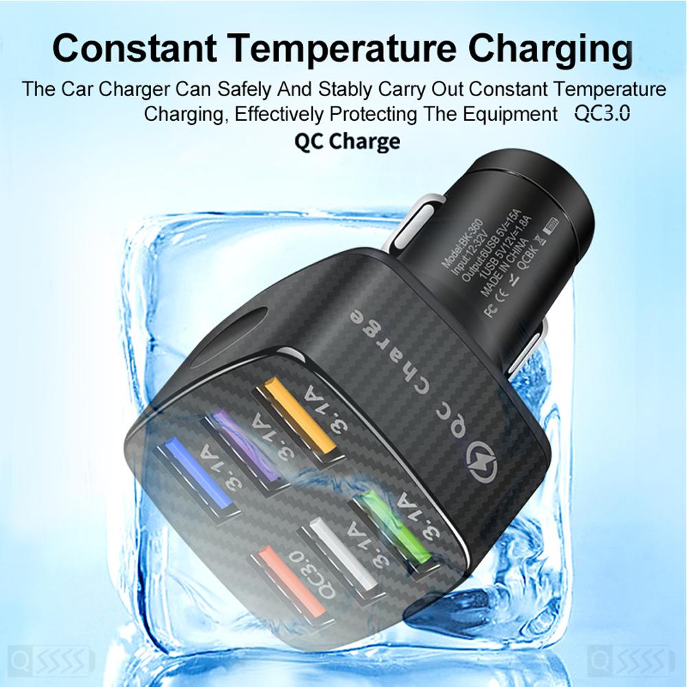 6 Ports USB Car Charger QC 3.0 Quick Charge Phone Charger For Cars 33W Fast Charger  For iPhone 13 12 11 Samsung Xiaomi