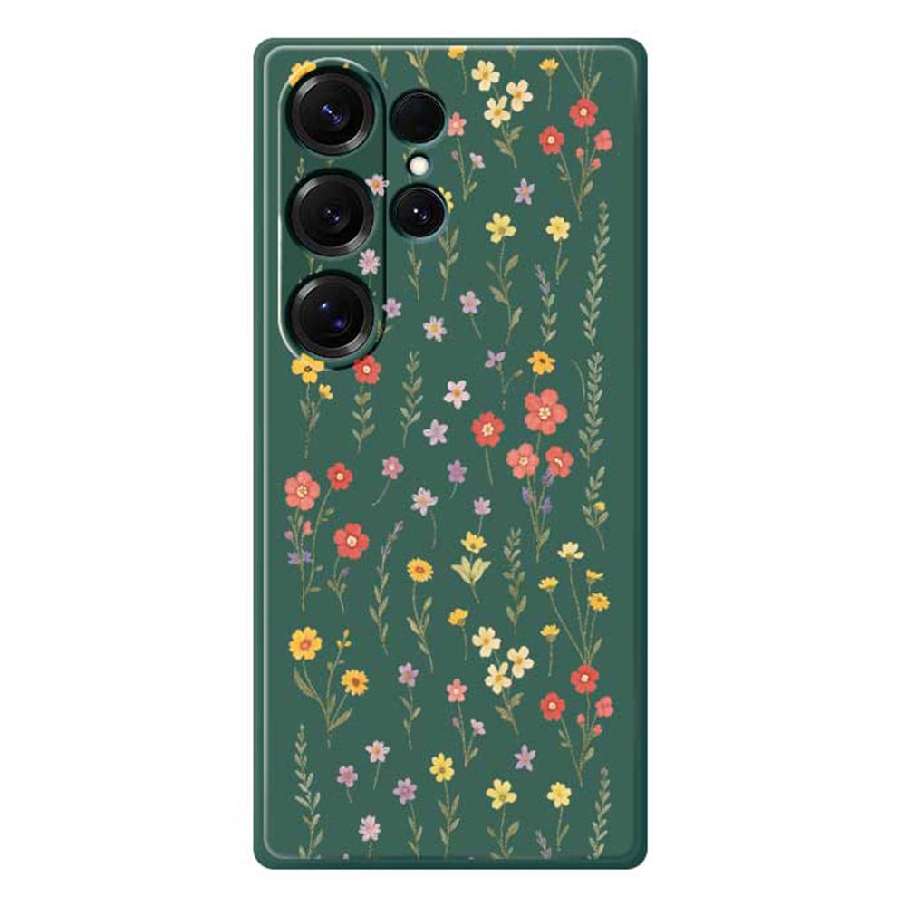 For Samsung Galaxy S25 Ultra Case Flowers and Grass Pattern Printing Straight Edge TPU Phone Back Cover