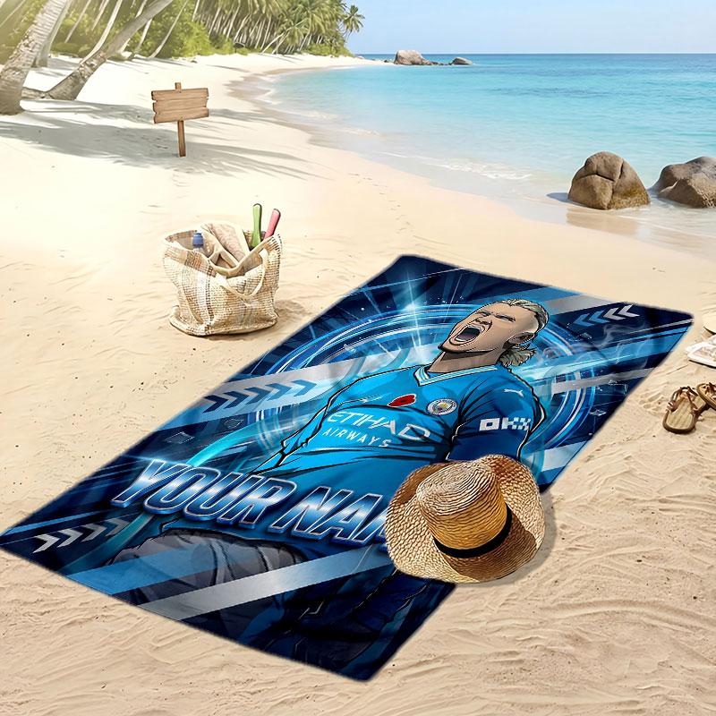 Erling Haaland Personalized Printed Beach Towel Soccer Logo Support Custom Name Text Absorbent Towel For Sport Travel Special Gift