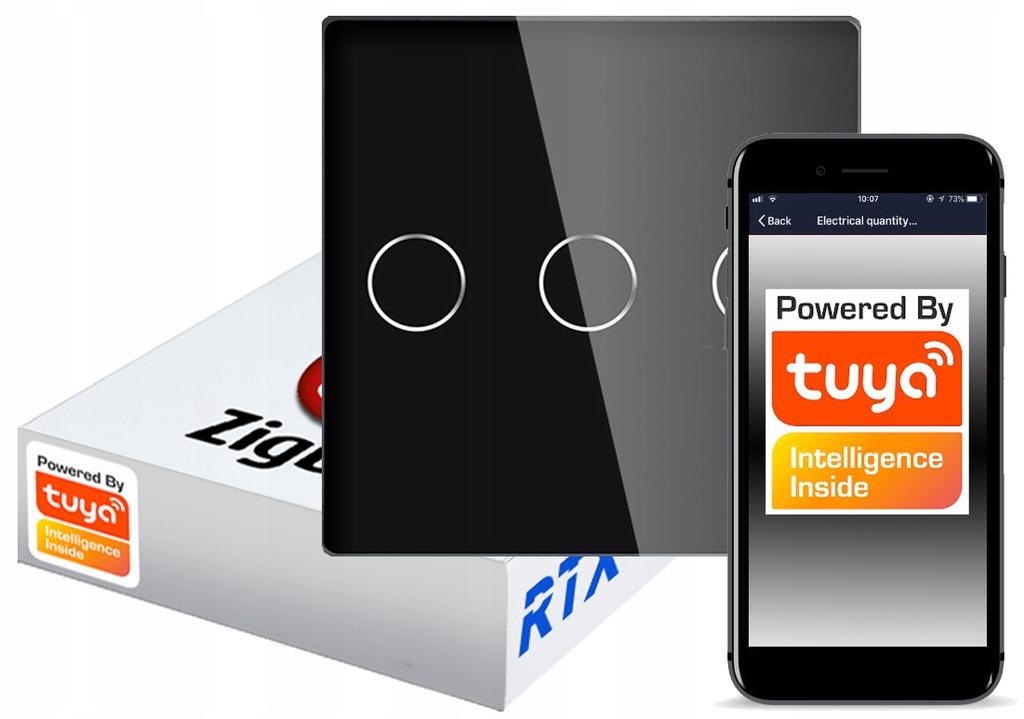 Touch Switch BLACK 3-circuit ZigBee TUYA RTX SH