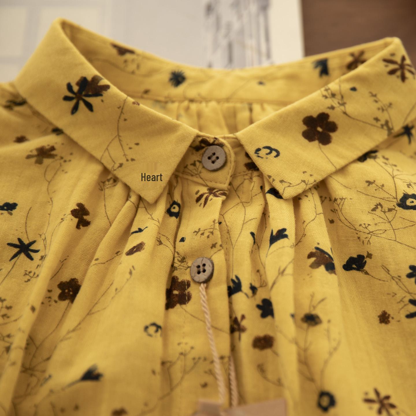 Женская художественная хлопково-льняная весенняя рубашка позднего Цин, двухслойная One Size жёлтый