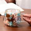 Yousheng Double Wall Coffee Mugs High Borosilicate Glass Cups with Colorful Petal Design Insulated Heat Resistant Tea Latte Mugs with Handle