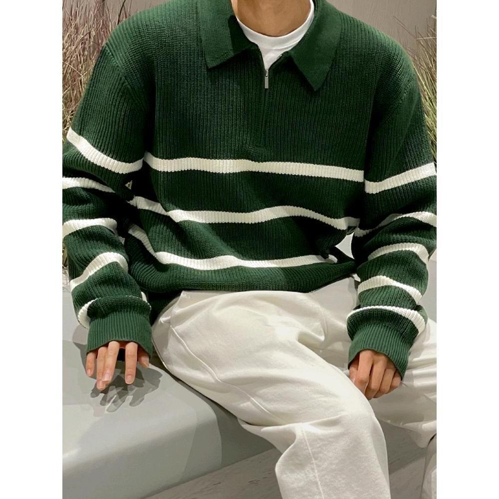 Men's Striped Half-Zip Sweater: Autumn/Winter, High-End, Casual, Cool, Thick Knitwear