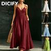 DICIFY Women's Fashion Sleeveless V-Neck Summer Spring Solid Color Print Casual Dresses
