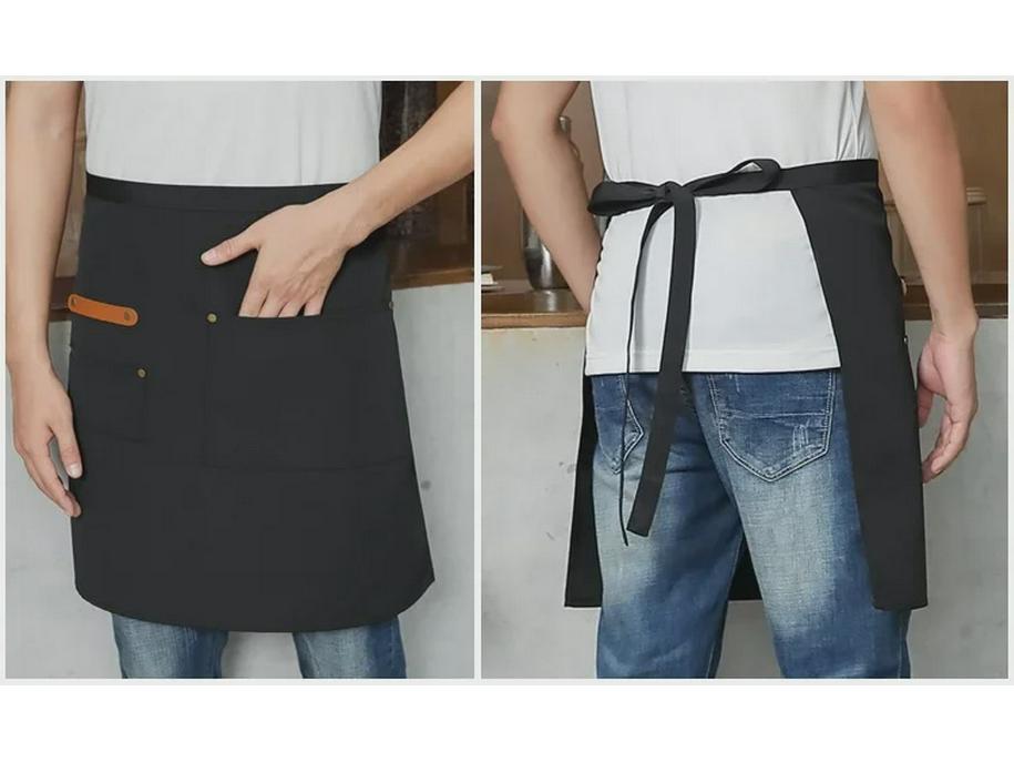 Unisex vanntett kjøkkenforkle i kanvas med halvlangt design og logo i midjen