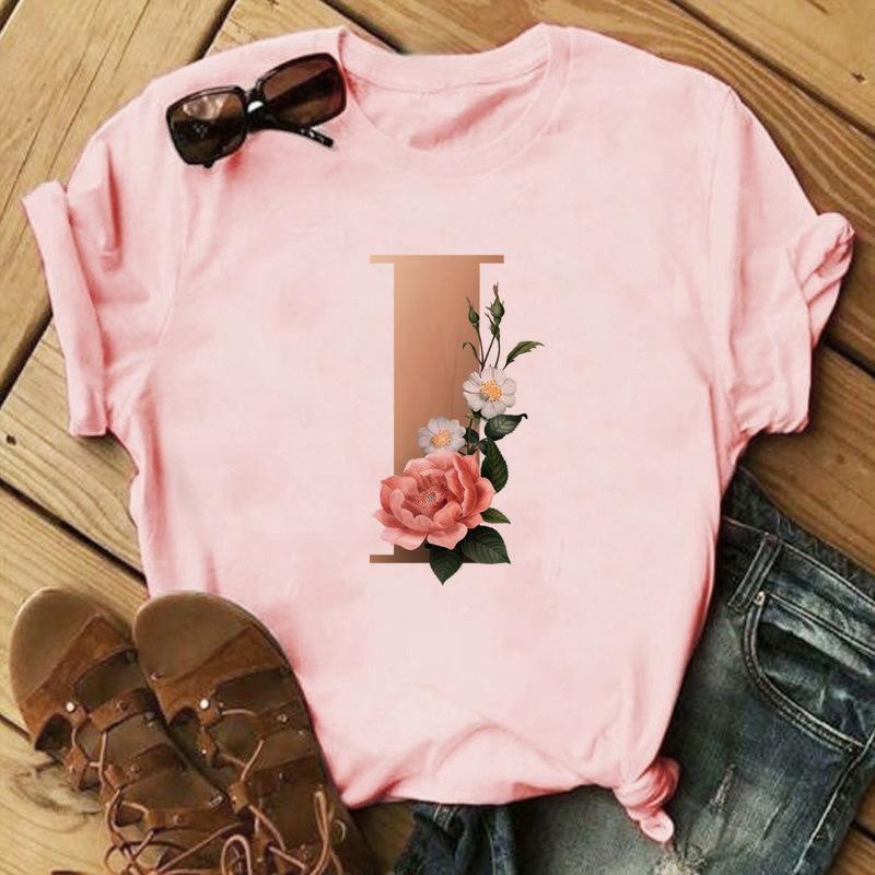 Stylish Gold 26 Letter Floral Print T-shirt Black Oversized for Men And Women Summer Polyester Fabric T-Shirt