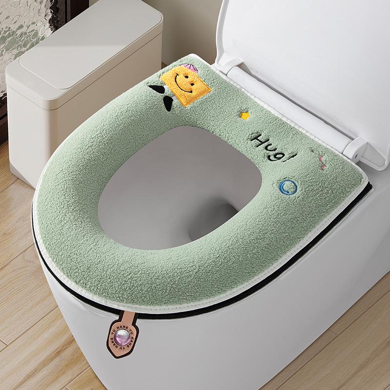 

Handle toilet seat zipper type thickened seat cushion winter universal toilet cover embroidery pattern toilet