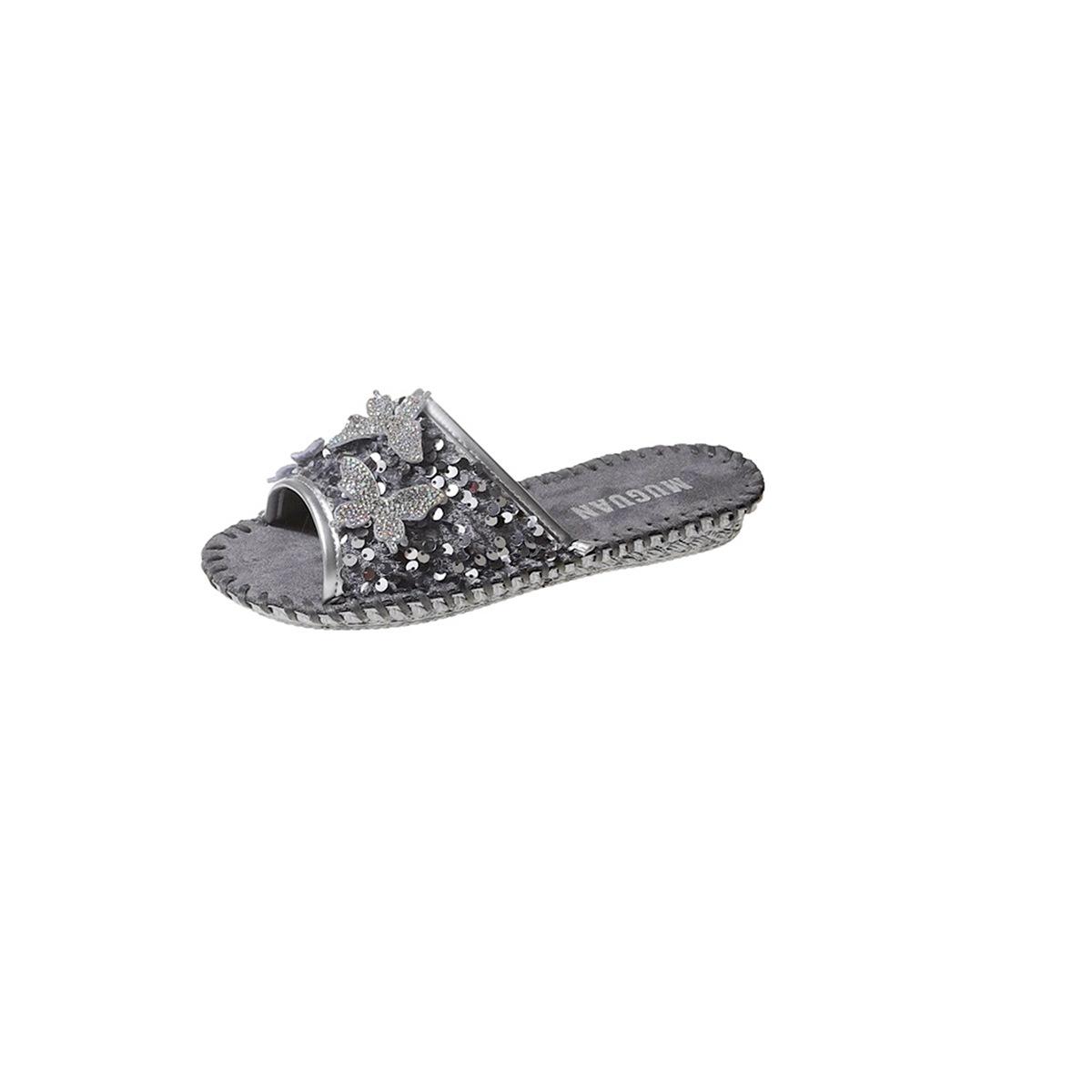 

Sequined rhinestone butterfly outer flat slippers women s 2025 spring and summer new Internet celebrity slippers large size foreign trade 40 срібний
