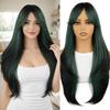 Parrucca verde scuro con cambio graduale, capelli lunghi e ricci, copertura completa della testa femminile, fibra chimica, all'ingrosso