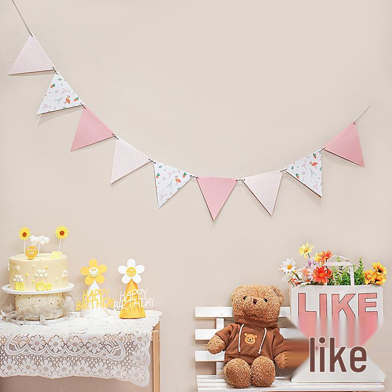 Birthday Pull Flag Banner for Baby Party Decorations - Boy & Girl Pennant